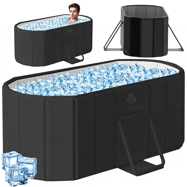 Cada pliabila pentru adulti, Spionescu, portabila, fara instalare, PVC multistrat, izolatie termica, deschidere rapida, dimensiune 120x55x50 cm, ideala pentru spatii mici, negru