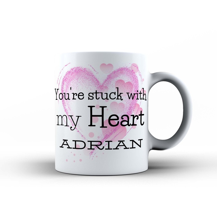 Cana "You're stuck with my heart" – Cadoul Perfect pentru Valentine's Day, 330ml, alba