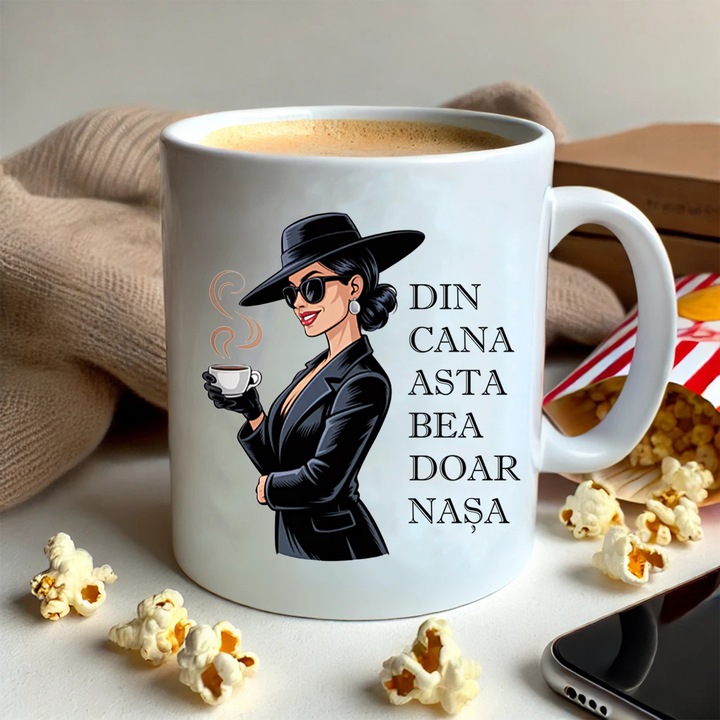 Cana cadou personalizat cu mesaj: „Din cana asta bea doar Nasa”, ceramica alba, 330ml