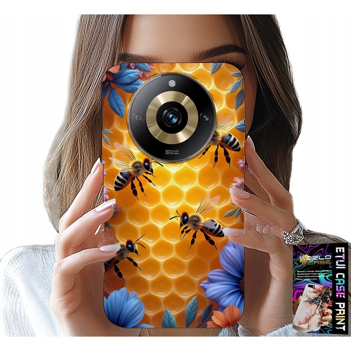 Telefontok, World Case, Realme 11 Pro, szilikon, méhecske mintás, többszínű
