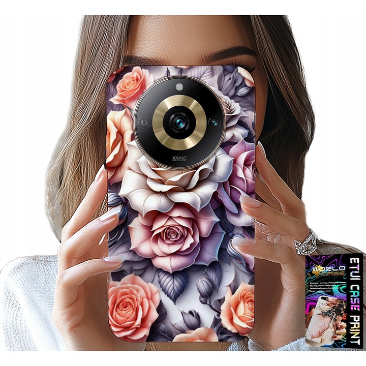 World Case telefontok Realme 11 Pro-hoz, virágmintás, rózsaszín, szilikon