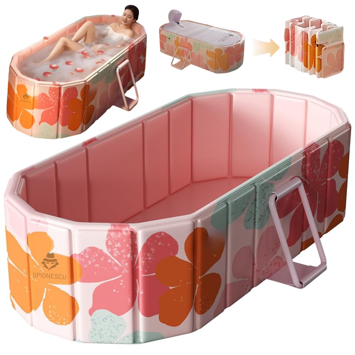 Cada pliabila pentru adulti, Spionescu, 120 x 55 x 50 cm, PVC multistrat, izolatie termica pana la 3 ore, sistem dublu de drenaj, stabilitate 40°, depozitare compacta, roz