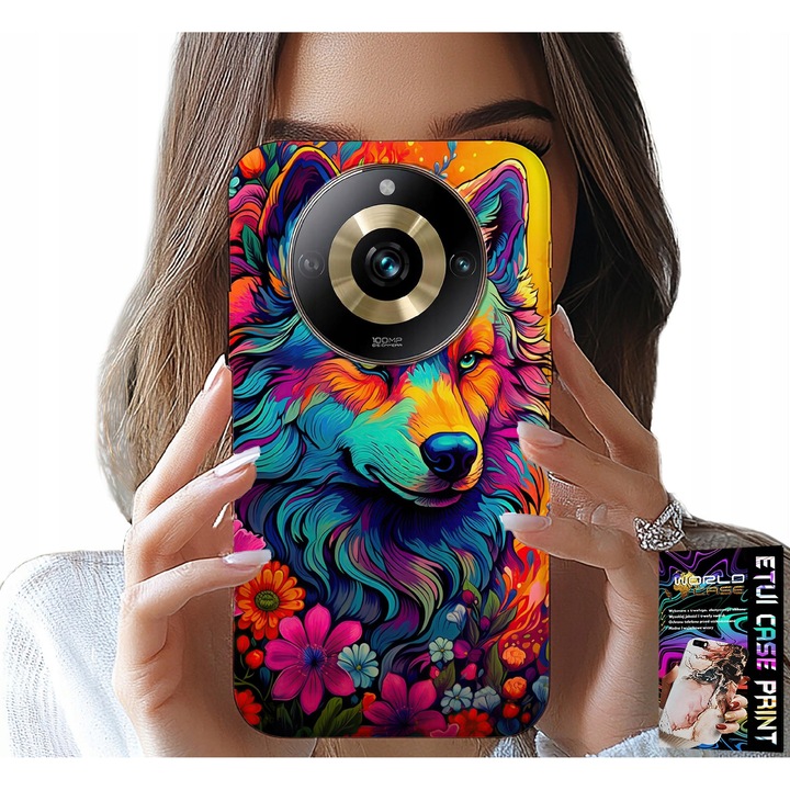 World Case telefontok Realme 11 Pro-hoz, színes farkas mintával, szilikon, többszínű