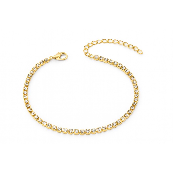 Bratara Eleganta cu Lant Reglabil, Aurie, cu Pietre Stralucitoare