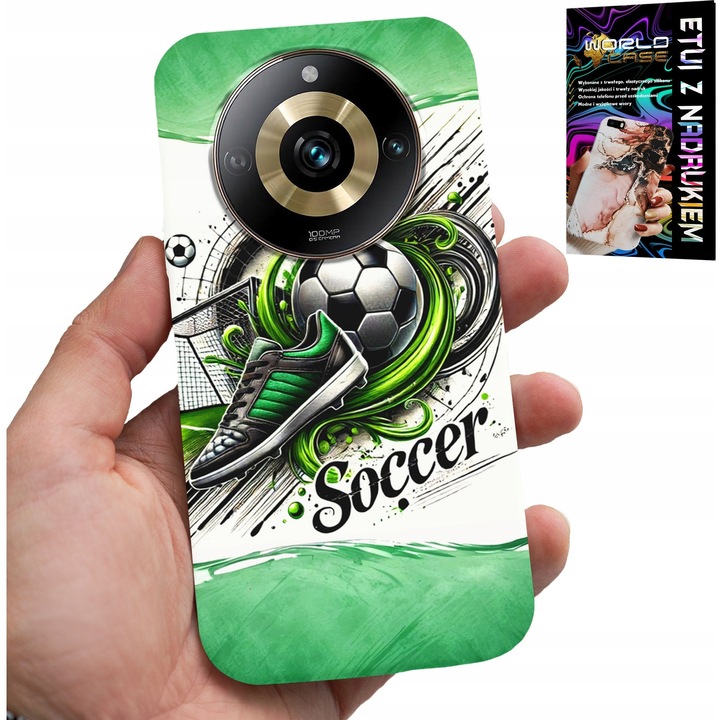 World Case telefontok Realme 11 Pro-hoz, futball mintás, szilikon, számos funkcióval