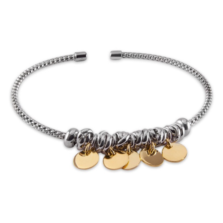 Bratara dama fixa, din argint 925 cu finisaj bicolor si banuti atarnati