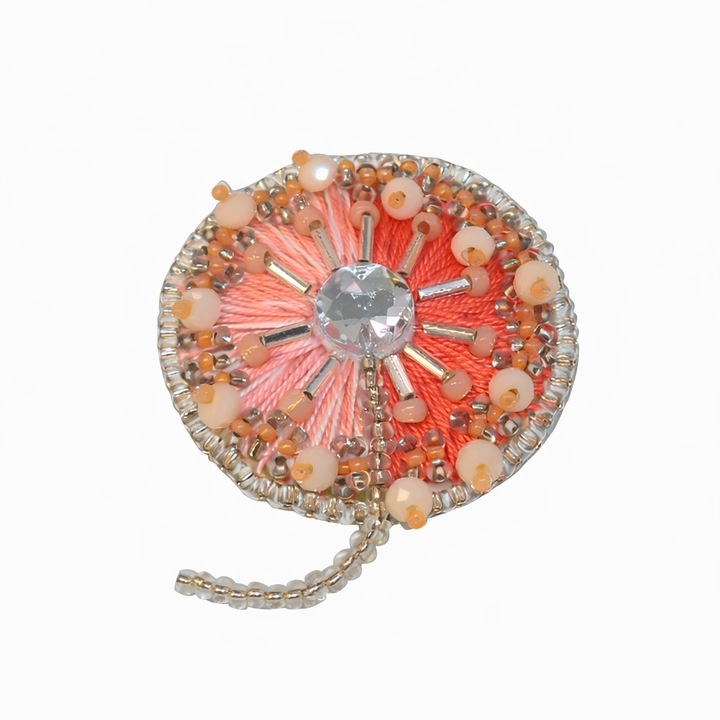 Brosă handmade Amma Design, papadie, portocalie, piele naturală