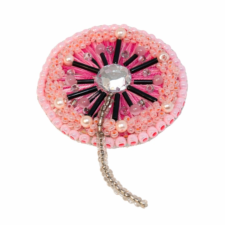 Brosă handmade Amma Design, Papadie Coral Sunset, bumbac, unicat