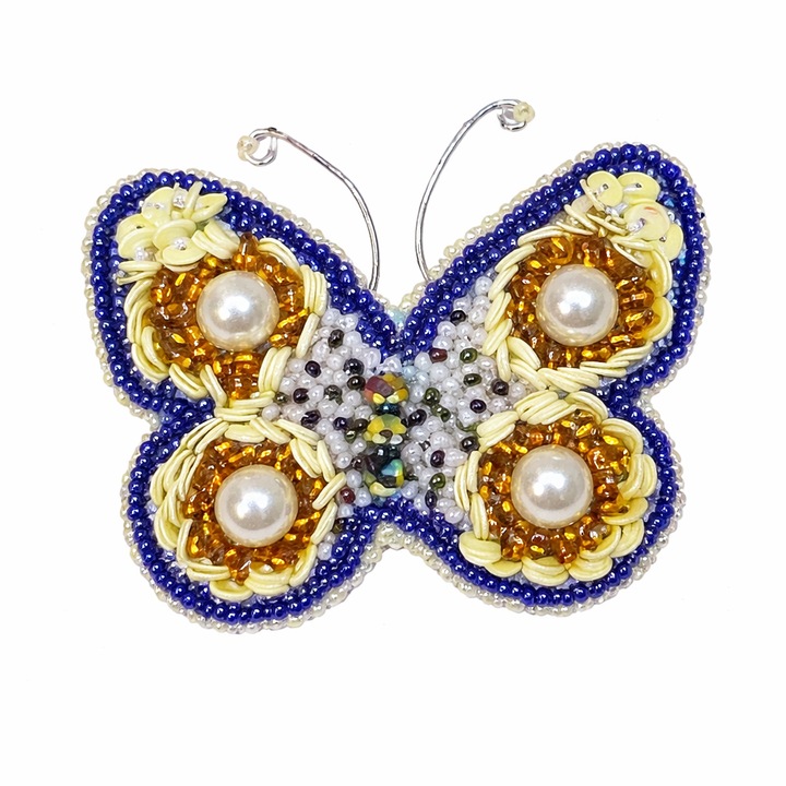 Brosă fluture Amma Design, handmade, margele decorative, multicolor