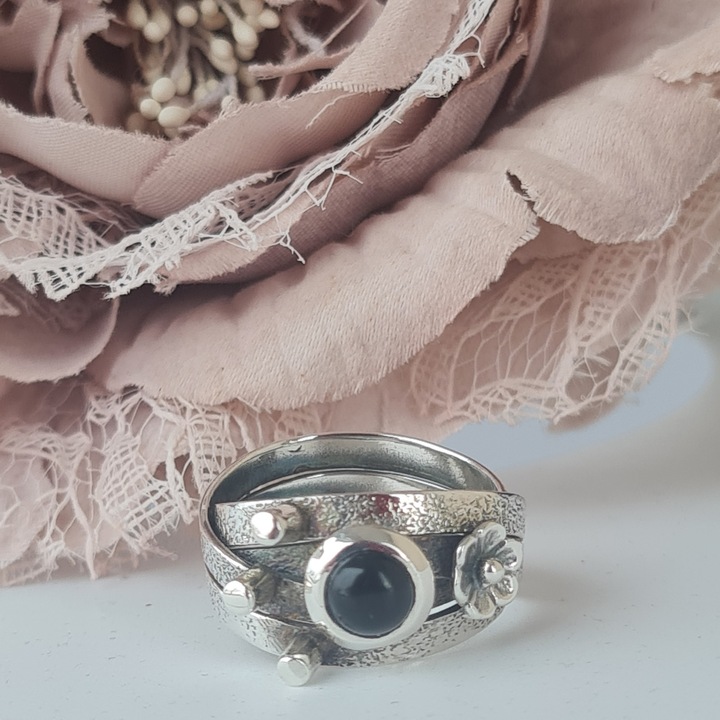 Inel argint 925, argint patinat, piatra onix negru, Unique A, dimensiune 17.3mm(US7)