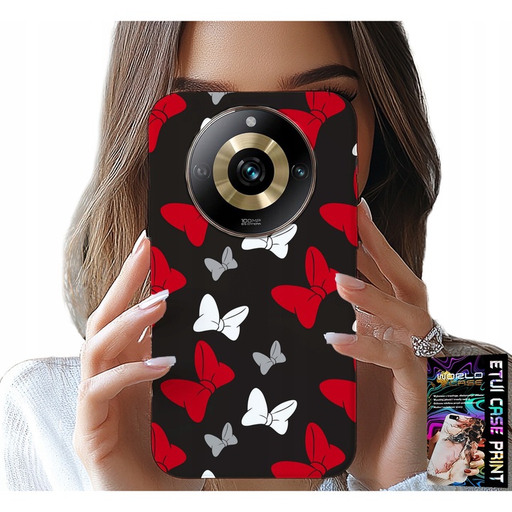 World Case telefontok, Kokardki design, piros és fehér, szilikon, Realme 11 Pro kompatibilis