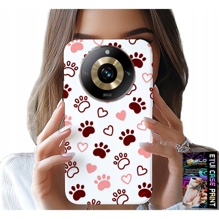 World Case telefontok, macskás mintával, fehér alapon, szilikon, kompatibilis Realme 11 Pro