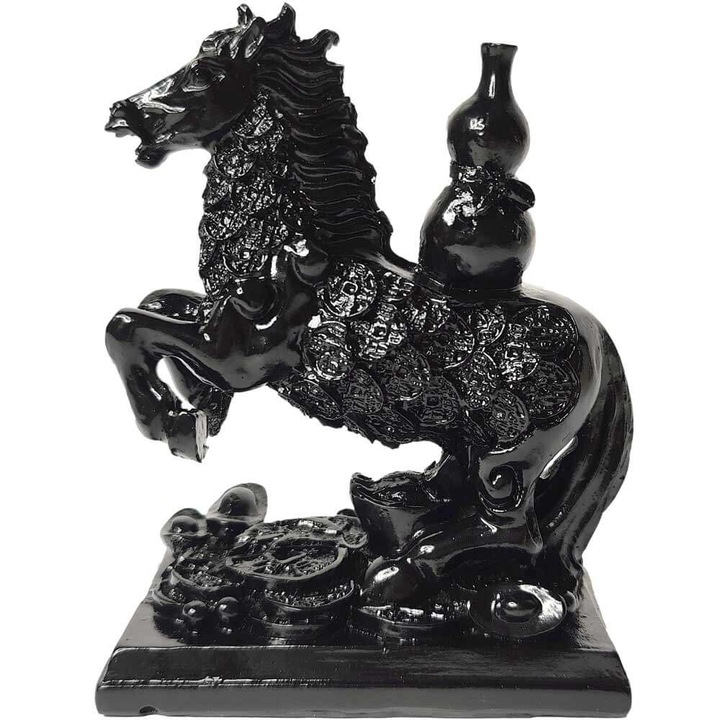 Cal negru cu vasul bogatiei, statueta feng shui pentru succes la bani ...