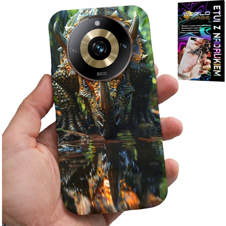 World Case telefontok, dinoszaurusz Triceratops, szilikon, színes nyomtatás, Realme 11 Pro-hoz