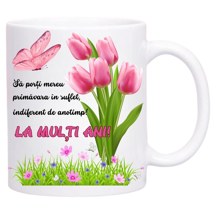 Pachet 4 cani, cadou de 1 Martie, 8 Martie, ceramica, alb, 330 ml