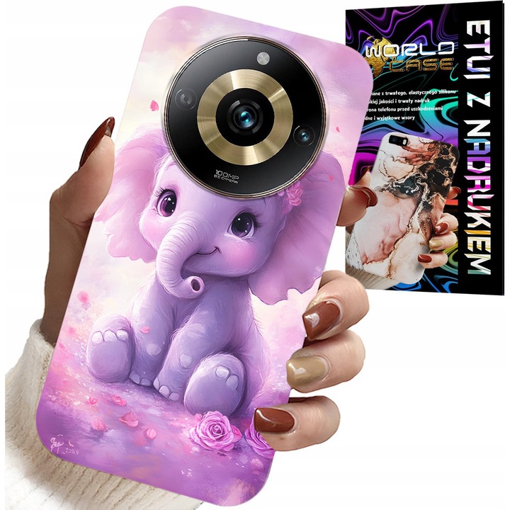 World Case telefontok Realme 11 Pro-hoz, szilikon, elefánt mintás rózsaszín alapon