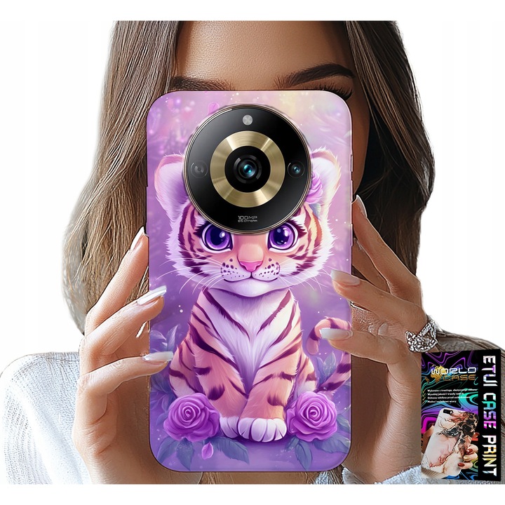 Telefontok Realme 11 Pro-hoz, World Case, szilikon, rózsaszín, tigris mintás