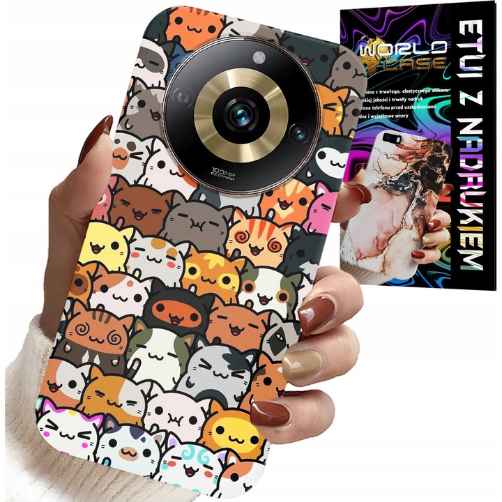 Telefontok Realme 11 Pro, World Case, szilikon, macskás nyomtatás, többszínű