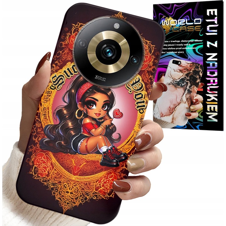 Telefontok, World Case, Realme 11 Pro, szilikon, színes nyomat, fóliával együtt