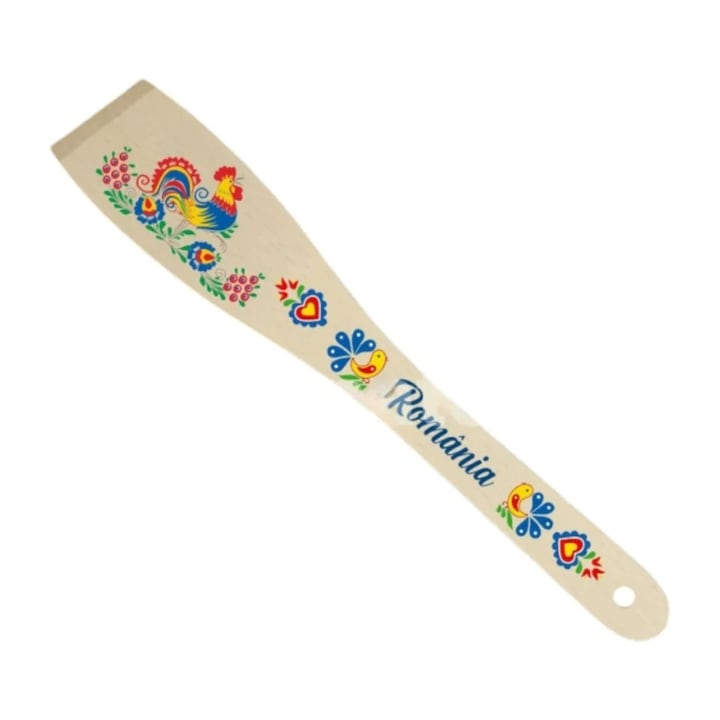 Paleta decorativa din lemn – Romania, personalizata cu motive traditionale, cocos si puisori, 30 cm