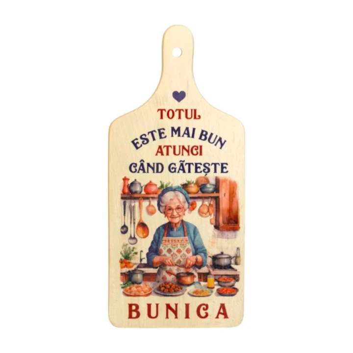 Tocator din lemn de fag personalizat – Cadou special pentru bunica, mesaj gravat, 31 x 14 cm