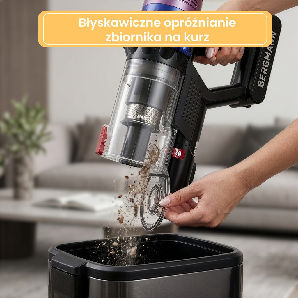 Aspirator vertical BERGMANN PUX 728, 650W, 50 min autonomie, culoare maro, capacitate colectare 1200 ml, filtru HEPA