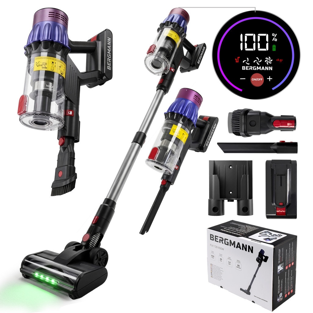 Aspirator vertical BERGMANN PUX 728, 650W, 50 min autonomie, culoare maro, capacitate colectare 1200 ml, filtru HEPA