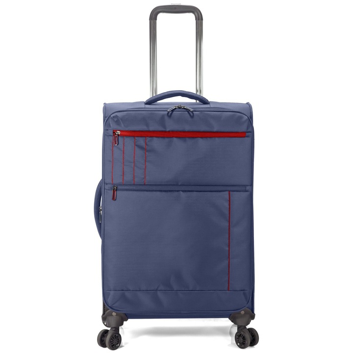 Разтегателна количка за багаж Benzi BZ 5825, полиестер, ръчен багаж, 54x36x23 см, 4 двойни колела на 360°, тъмносиня