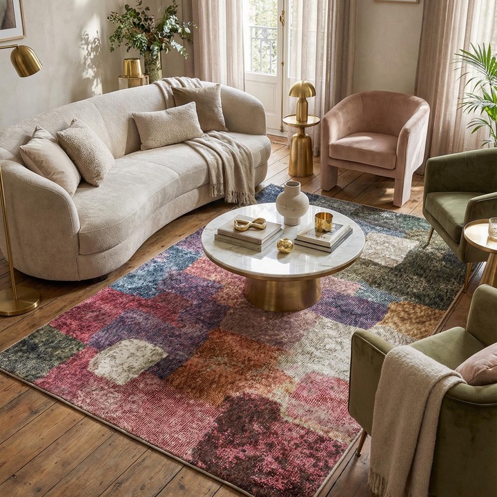 Covor, e-floor, Arte, 200 x 300 cm, Multicolor, Design Abstract, Forma Dreptunghi, Fir scurt, Compatibil incalzire in pardoseala, Pentru Camera De Zi, Dormitor