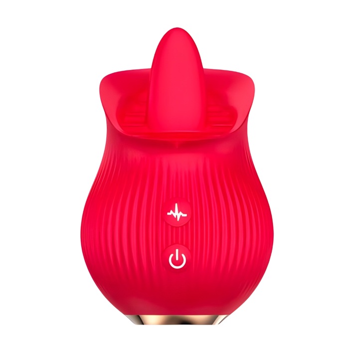 Вибратор за Клитор с Форма на Роза с Език и Вибрации, Интимен Стимулатор за Жени, 12 Режима, Играчка за Двойки, Червен