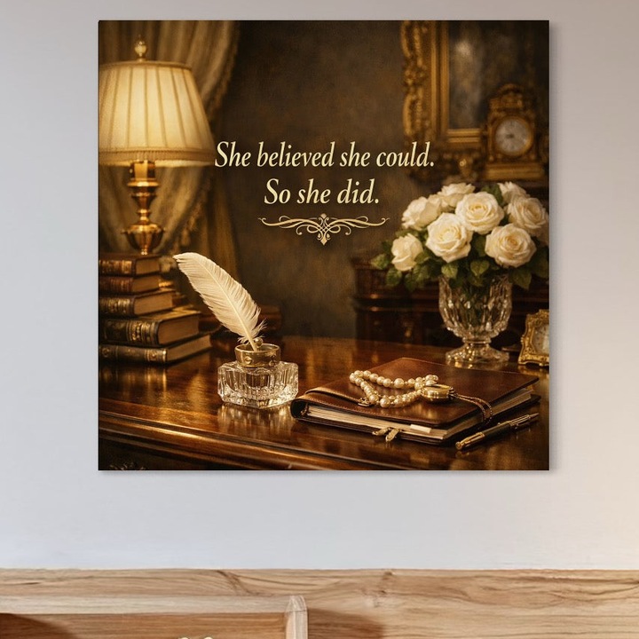 Tablou Canvas Premium, LuxCanva® Q1045, Incredere Absoluta, 75 X 75 CM, Panza Bumbac 100% 400g/m2, Sasiu Lemn, Flori, Bijuterii, Vintage, Clasic, Business, Lider, Putere, Ambitie, Birou, Dormitor