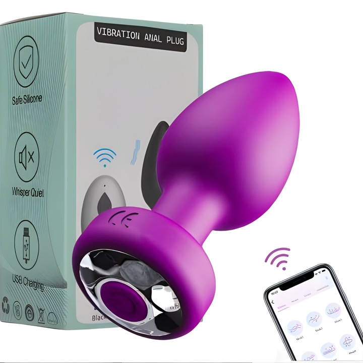 Анален Вибратор с Контрол чрез Приложение, Нетоксичен Силиконов Анален Плъг, 10 Режима на Вибрация, Водоустойчив, USB Зареждане, Анален Стимулатор за Възрастни, Лилав
