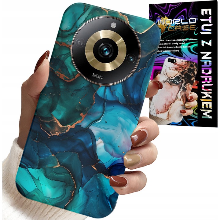 Tok Realme 11 Pro, World Case, szilikon, márvány mintás kék-zöld, pontos méretek
