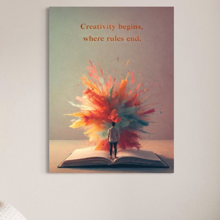 Tablou Canvas Premium, LuxCanva® Q1047, Imaginatie Fara Limite, 75 X 100 CM, Panza Bumbac 100% 400g/m2, Sasiu Lemn, Culori, Carte, Intelepciune, Viata, Alegere, Creativitate, Viziune, Birou, Dormitor