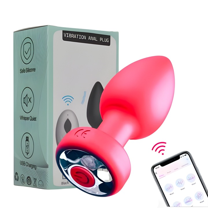 Анален вибратор с управление чрез приложение, нетоксичен силиконов анален тапа, 10 режима на вибрация, водоустойчив, USB зареждане, анален стимулатор за възрастни, розов