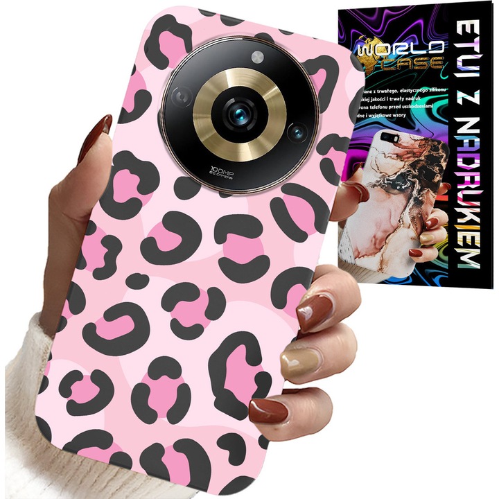 Telefontok, World Case, Realme 11 Pro, leopárd design, rózsaszín, szilikon