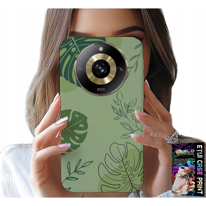 World Case telefontok, zöld levelek design, szilikon, Realme 11 Pro-hoz