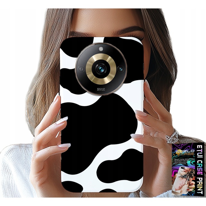 Telefontok, World Case, fekete-fehér tehénmintás dizájn, szilikon, Realme 11 Pro