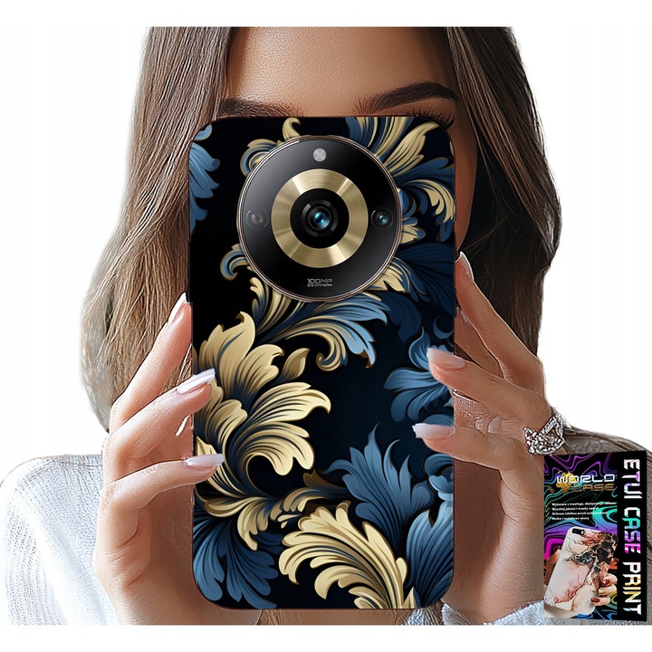 World Case telefontok, újság minta, szilikon, arany, Realme 11 Pro