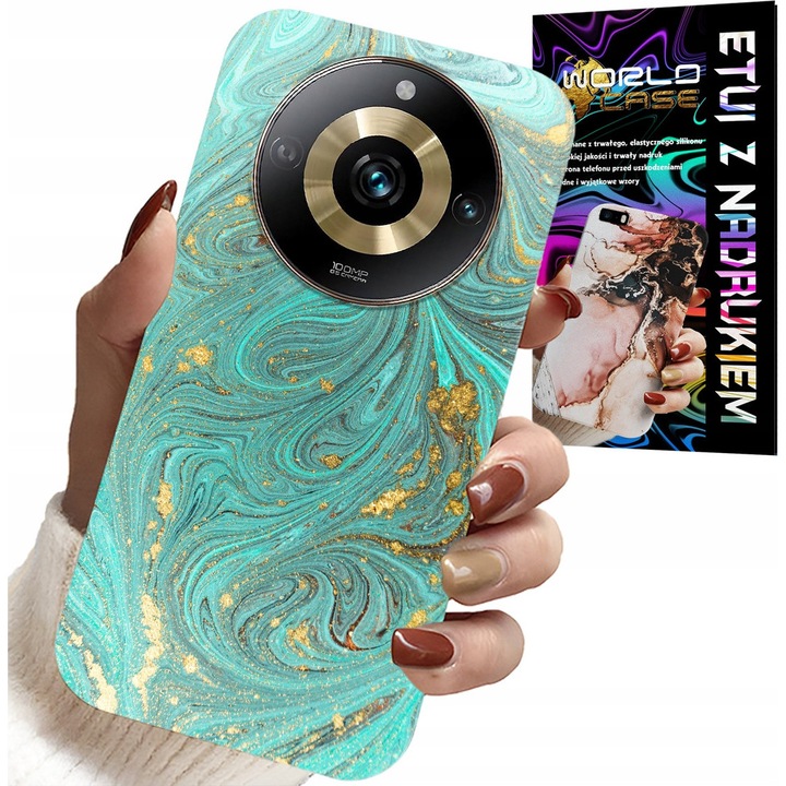 World Case telefontok, márvány, szilikon, Realme 11 Pro kompatibilis, hidrogél fólia