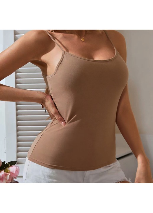 Maiou din bumbac, cu sutien integrat, fara cusaturi, Maro