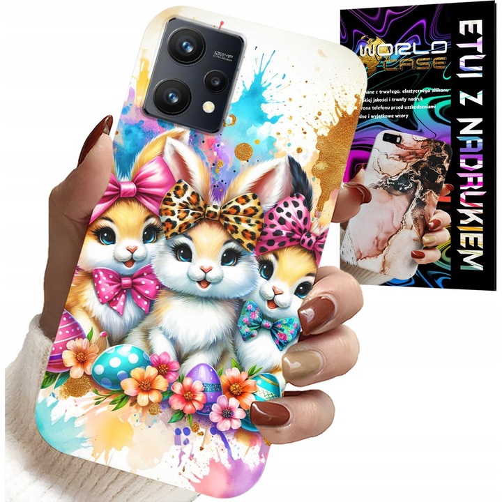 World Case telefontok Realme 9 5G-hez, nyuszi mintás, szilikon, többszínű