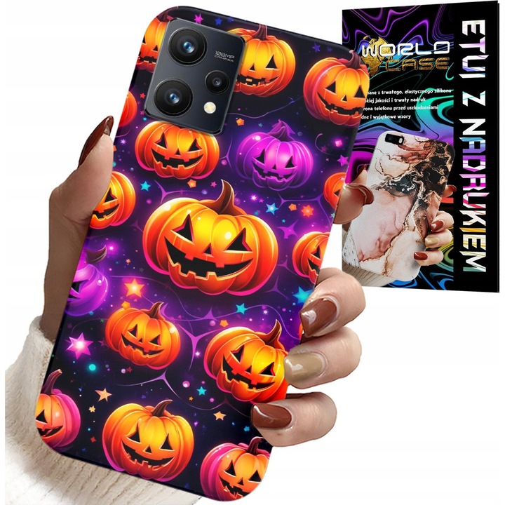 Halloween tok Realme 9 Pro-hoz, World Case, szilikon, tök mintás, többszínű