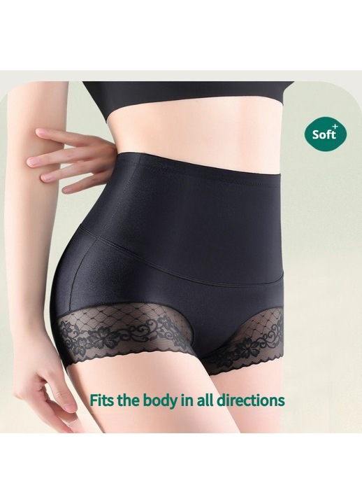 Chiloti modelatori pentru femei, talie inalta, dantela, efect 3D, negru, 2XL