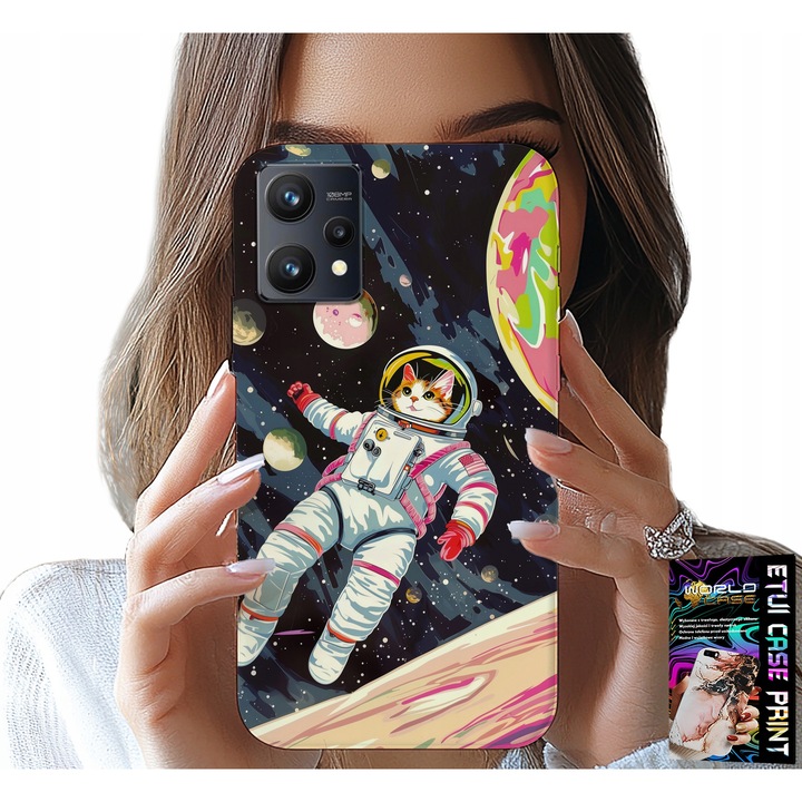 Telefontok Realme 9 Pro, World Case, szilikon, űrhajós nyomtatás, többszínű