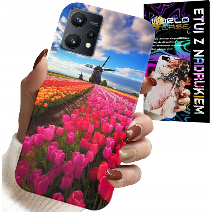 Realme 9 5G telefontok, World Case, színes virágmintás, szilikon, többszínű