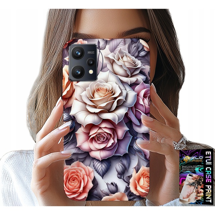 World Case telefontok, rózsaszín virágmintás, szilikon, Realme 9 Pro-hoz