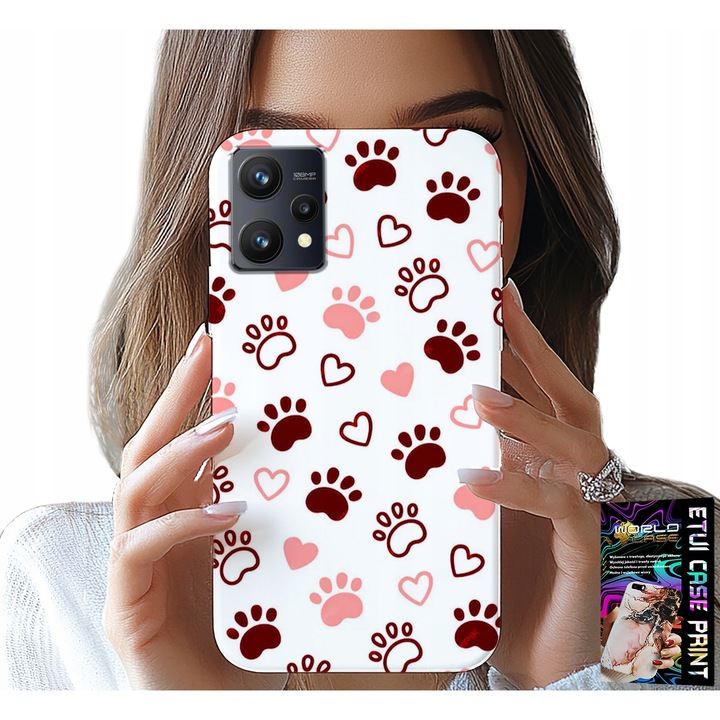 Telefontok, World Case, Realme 9 Pro, gumi, puzzle és macska mintás, fehér