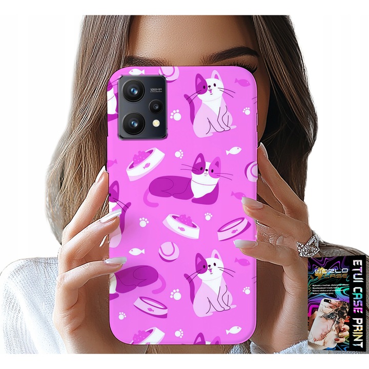 World Case telefontok Realme 9 Pro-hoz, macskás mintával, szilikon, többszínű