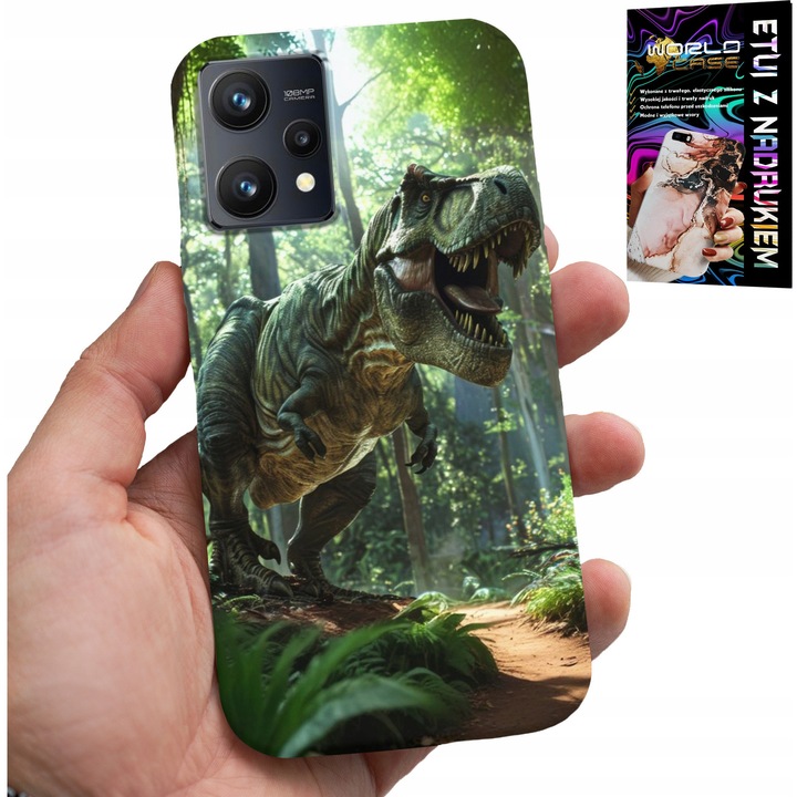 Realme 9 Pro telefontok, World Case, dinoszaurusz mintás, szilikon, 0,2 cm